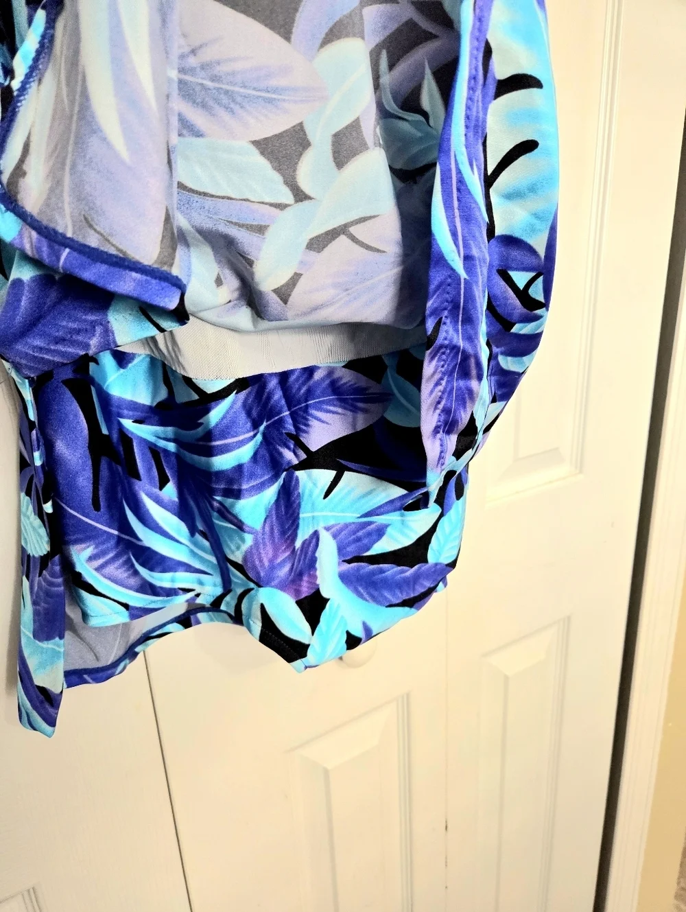 Maxine Of Hollywood Blue Tropical Leaf Print Swimsuit